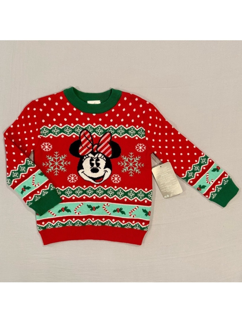 New Disney Store Christmas Sweater Girls 2T Minnie Mouse Fair Isle Sequins Red